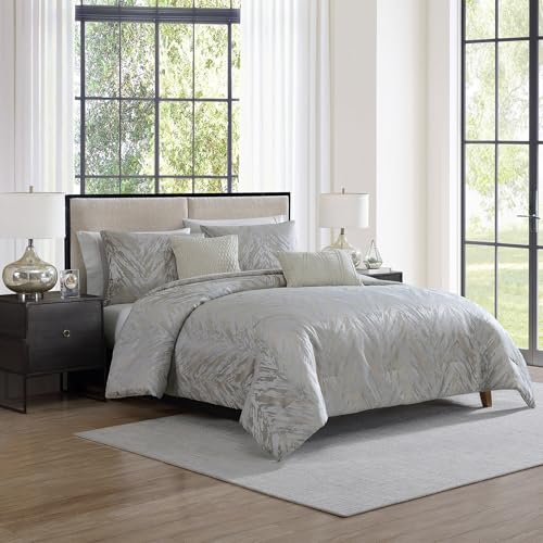 Tahari Home - Comforter Set, Jacquard 5-Piece Bedding with Matching Shams & Decorative Pillows, Ideal for All Seasons (Halston Taupe, King)