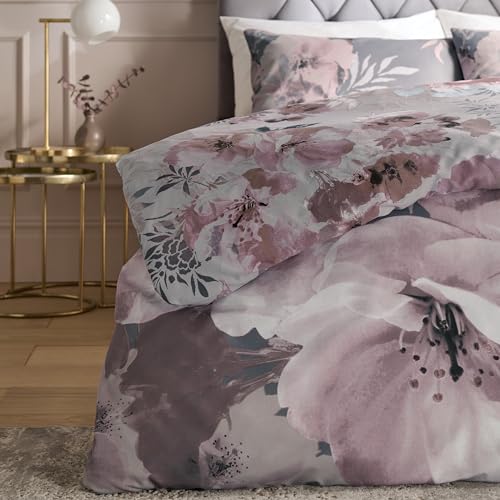 Catherine Lansfield Dramatic Floral Easy Care King Duvet Set Grey - Image 4
