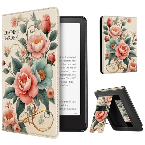 Image of CoBak Stand Case for 7 inch Kindle Paperwhite 12th Gen 2024 and Kindle Colorsoft with Hand Strap - Compatible with iPhone MagSafe, for Samsung /Belkin /Anker Wireless Charging Pads, Durable, Auto Sleep-Gray