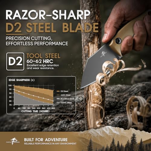 Image of Purple Dragon EDC Fixed Blade Knife with Rotatable Sheath,D2 Survival Knife