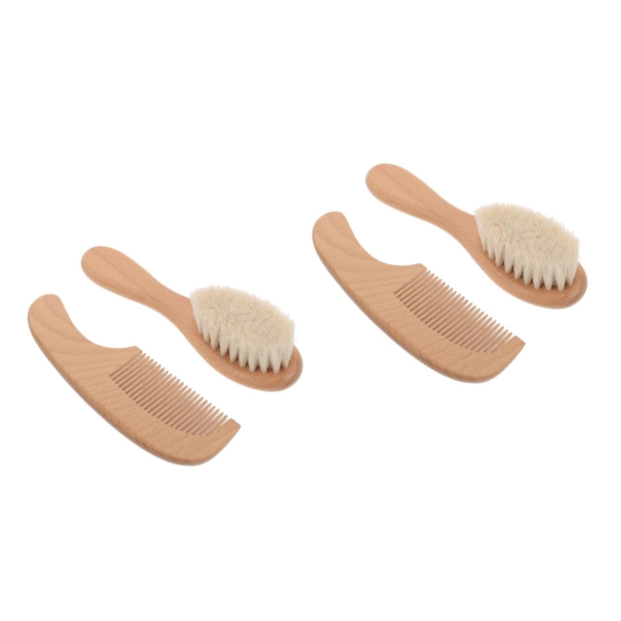 ORFOFE 2 Sets Baby Hair Brush Soft Bristle Scalp Brush Set Wood Comb Gentle Grooming Tool for Newborns