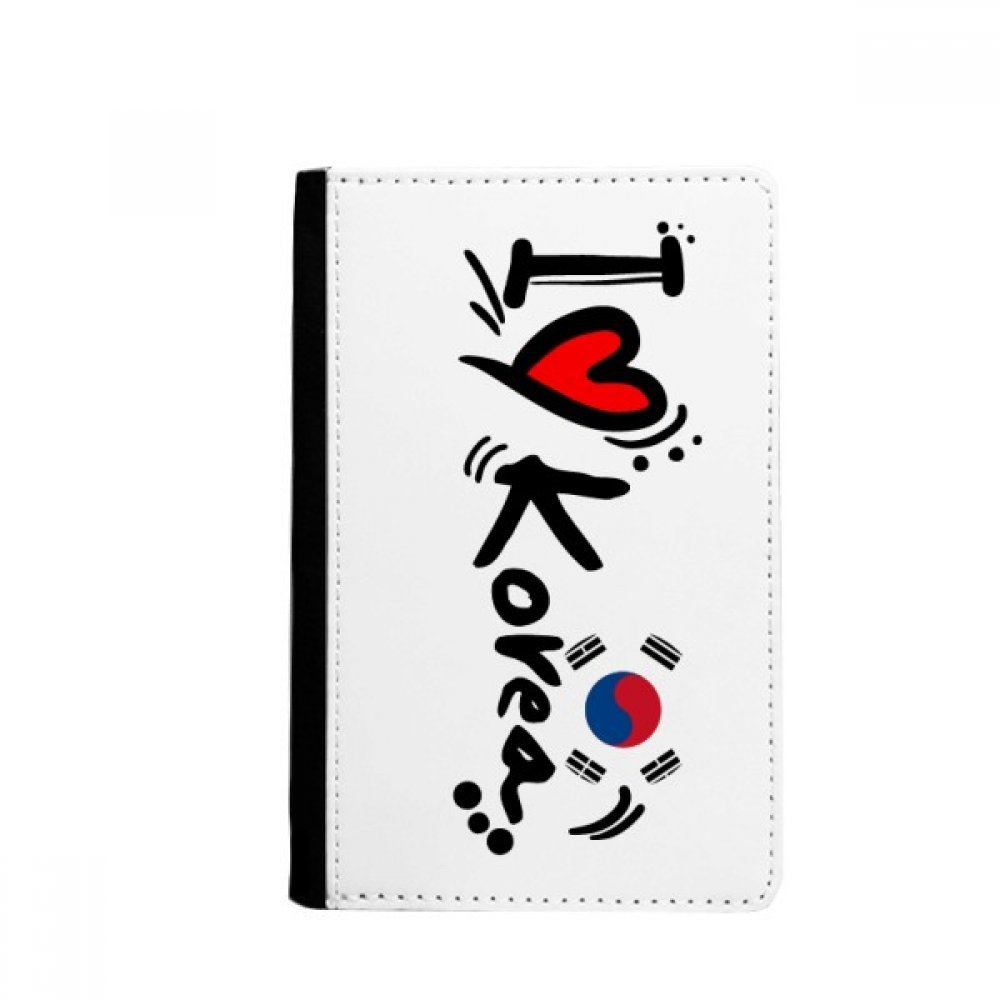 I Love Korea Word Flag Love Heart Illustration Passport Holder Notecase Burse Wallet Cover Card Purse