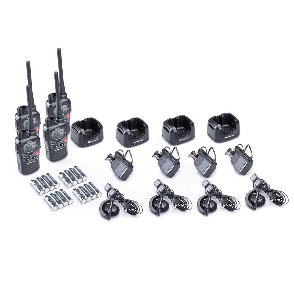 Midland - Walkie Talkie Profesional Largo Alcance 10 km G9 Pro Work Edition 101 Canales (36 PMR446/69 LPD), 4 Piezas, Radioaficionados sin Licencia, IPX4 Impermeable, Autonomía 18H, Pilas y Accesorios