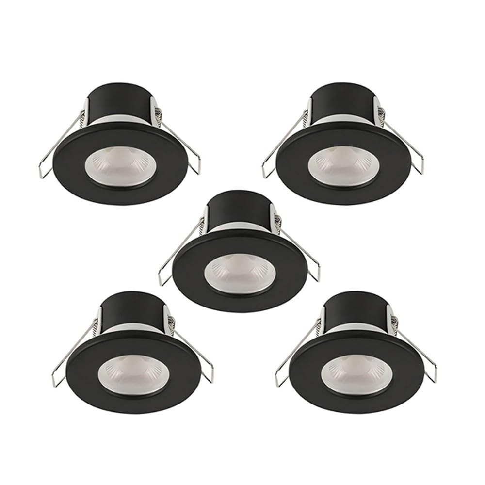 NWT Direct Black LED Dimmable Spotlight Down Light IP65 Ceiling Bathroom Kitchen Waterproof 4 Bezel Finishes Fire Rated Bulb Energy Efficient A++ - Pack of 5