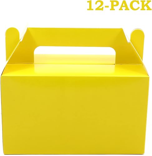 Miniatura 6 de Oletx 12 cajas de regalo amarillas a dos aguas, caja pequeña de regalo de fiesta de 5.9 pulgadas, caja de golosinas, caja de dulces de galletas para