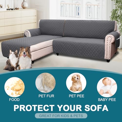 BellaHills Sofa Cover L Shape 2 Piece Couch Cover for Sectional Sofa Non Slip Corner Sofa Cover Water Resistant Chaise Sofa Cover for Dogs (Left Chaise Lounge + 3 Seater, Grey) - Image 2