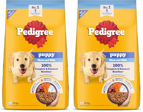 Image of Pedigree Puppy Dry Dog Food, Meat & Milk, 10 kg, Contains 37 Essential Nutrients, 100% Complete & Balanced Food for Puppies (Pack of 2)