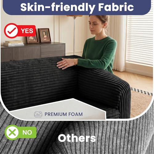 Image of JUIKURY Convertible Sofa Bed, 3-in-1 Foldable Loveseat Couch with Armrest, Corduroy Floor Sofa & Sleeper Bed, No Assembly High-Density Foam Futon Mattress for Living Room, Small Apartment, Dorm