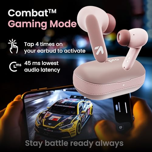 Image of GOBOULT Z20 Pro Made in India Ear Buds Wireless with 60H Playtime, 4 Mics Calling, 45ms Latency Gaming, 13mm Bass Driver Earbuds Buds TWS Bluetooth Wireless Earphones (Candy Cane)