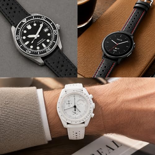 Image of Bandini Mens Leather Watch Band Strap, Vented, Racer, GT Rally, Stainless Steel Buckle, 10 Colors - 18mm, 20mm, 22mm, 24mm (Many sizes also come in Extra Long XL)
