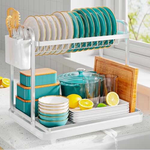 Sakugi 2-Tier Dish Drying Rack - Stainless Steel Dish Rack with Cutlery & Utensil Holders for...
