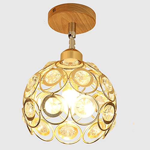 Plafonnier cage doré et cristal chic lustre semi-encastré de luxe