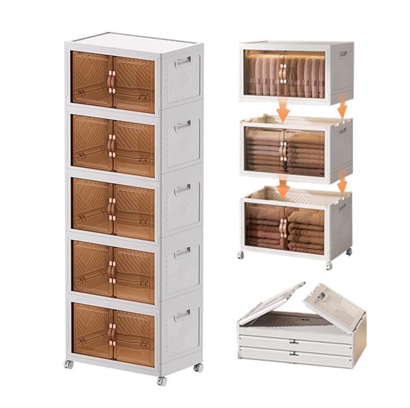 PAIDE P Armario Organizador Plegable. Despensa para Almacenaje de Cocina, Mueble apilable para Organizar Juguetes, Estantería Plegable para Calzado. (60 cm - 5 Compartimentos)