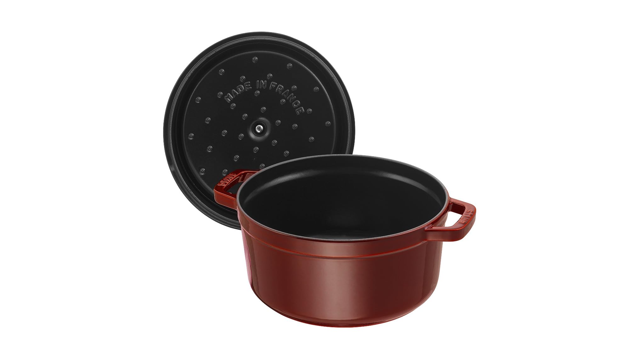 STAUB Cocotte, Gusseisen Bräter mit Deckel, 22 cm, 2,6 L, Rund, Alle Herdarten inkl Induktion, Made in France, Grenadine-Rot