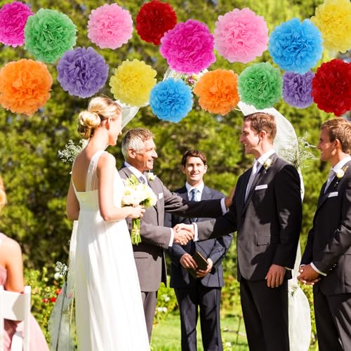 Image of BestoFun 16PCS Mexico Party Decorations Tissue Paper Flowers Pom Poms - Vibrant Multicolor Decorations for Fiesta, Cinco de Mayo, Birthday, and Mexican Themed Parties
