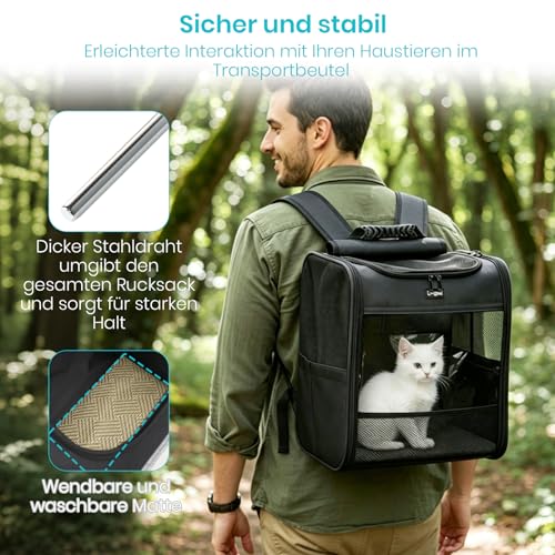 Sac à dos pour chat et chiot noir idéal en randonnée et camping - 5