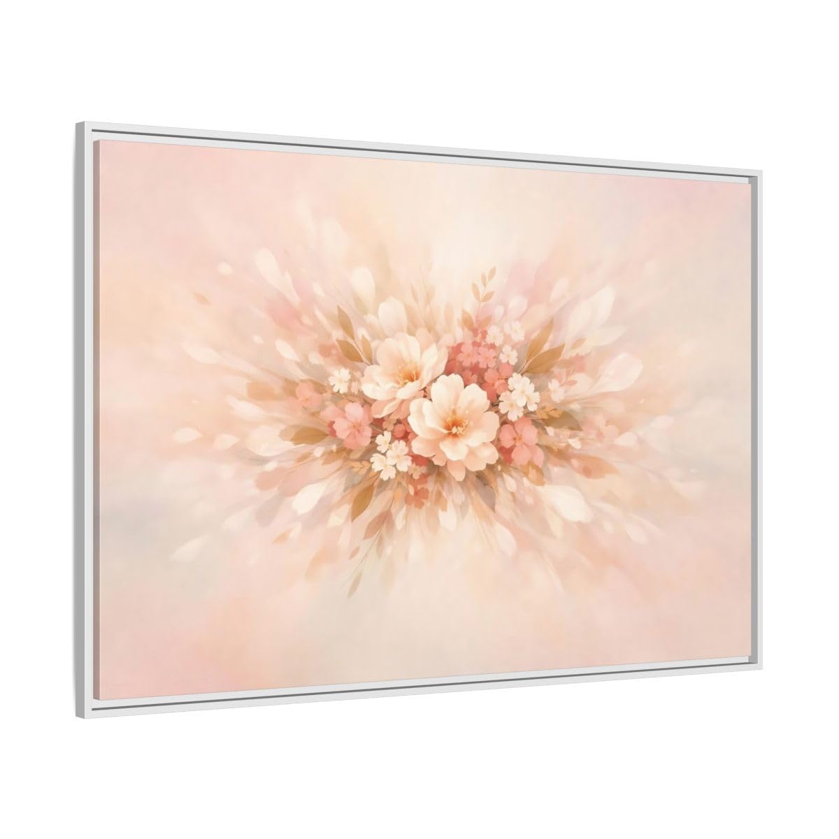 Floral Harmony Abstract Bouquet - Framed Canvas Wall Art Print 48×32 inch (120×80 cm) - Horizontal/White / 1.25 inch (3 cm)