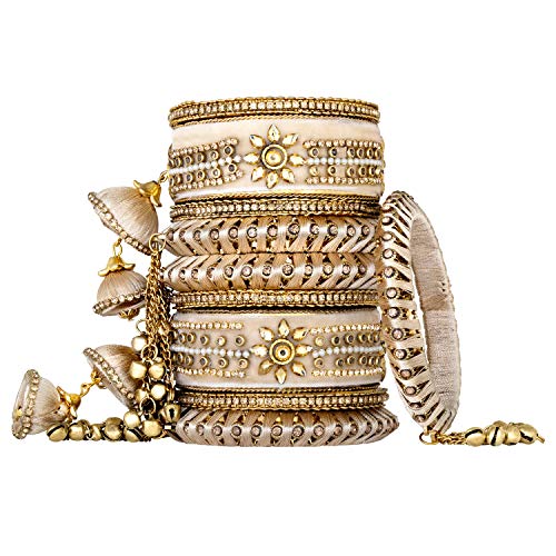 Image of Peora Velvet Matching Kundan Floral Silk Thread Chura Bangle Set for Women (2.8 inch)