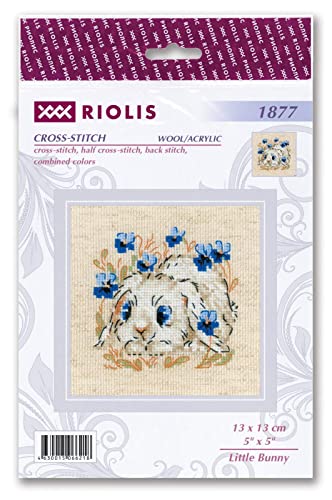Image of RIOLIS - Little Bunny 1877, Cross Stitch Kits 5,12 inch x 5,12 inch, Cross Stitch Kits for Beginners & Advanced, Crossstitching Kit Adult, Embroidery Counted Stitching Kit
