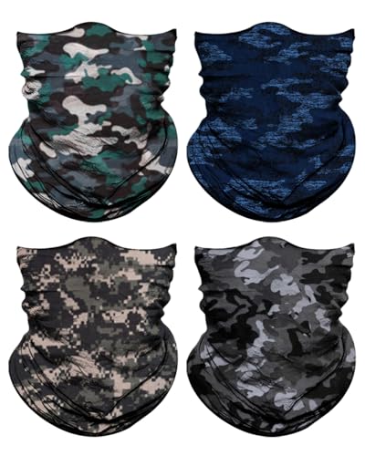 Lauzq 4Pack Neck Gaiter for Men Women Face Cover Mask Head Wrap Balaclava Headwear Bandana Headband Magic Scarf (A-Camo-1 one size)