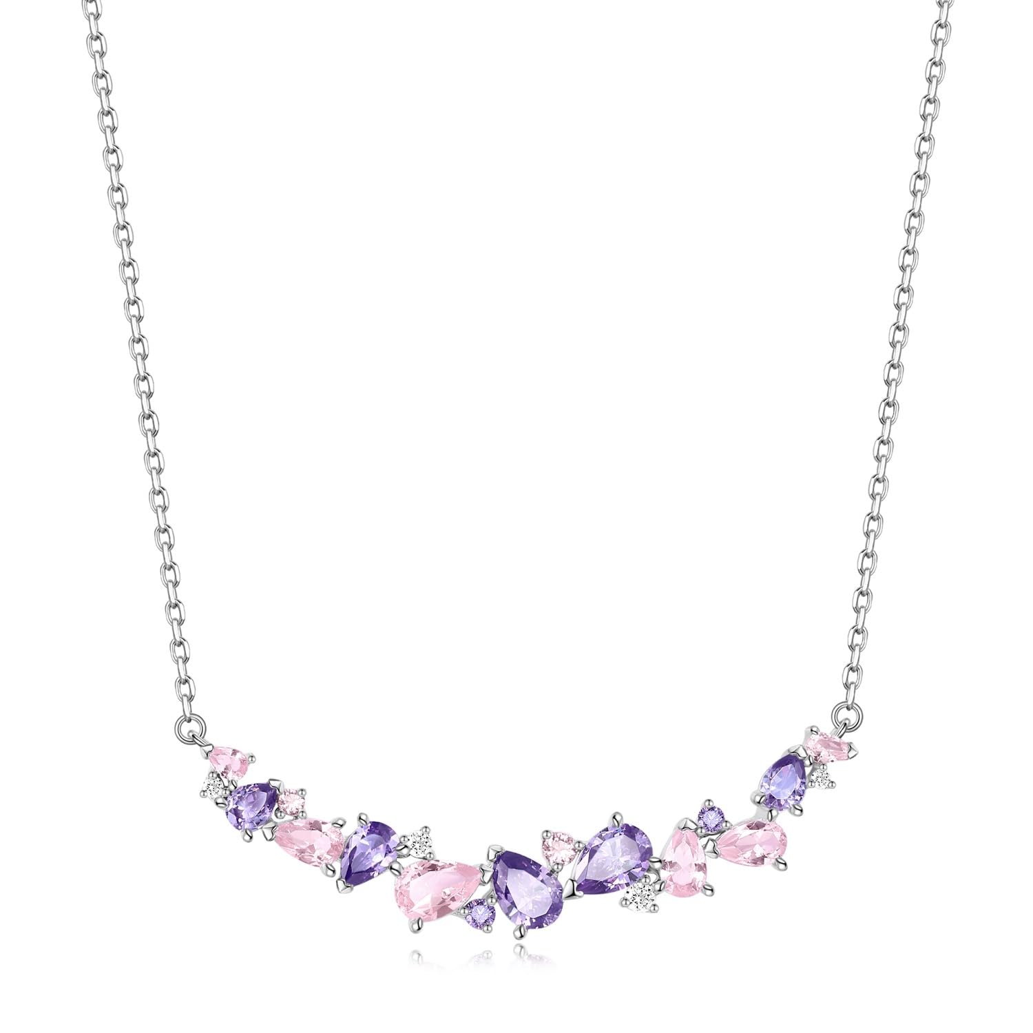 FANCIME Glyzinie Flüstern Schmuck Kollektion Weißvergoldetes Sterling Silber Simulierter Diamant Halskette Armband Ohrringe Geburtstag Muttertag Hochzeit Schmuck Geschenke für Sie Frauen Mutter Braut