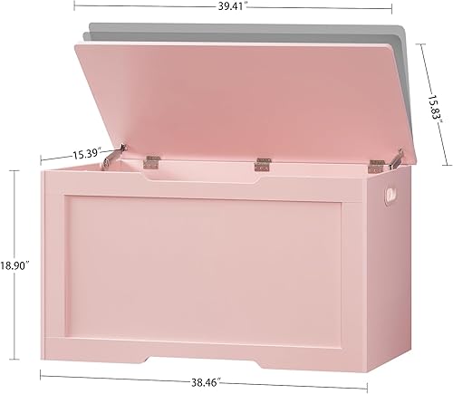 Vista 54 de usikey Cofre de almacenamiento de 39.4 pulgadas, baúl de juguetes, caja de juguetes con bisagras de seguridad, banco de almacenamiento superior Negro