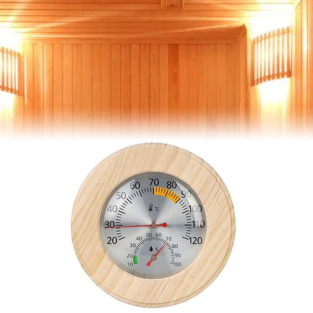 Termometro e igrometro per sauna, misuratore di umidità di temperatura di legno meccanico fissato al muro per bagno turco, batteria