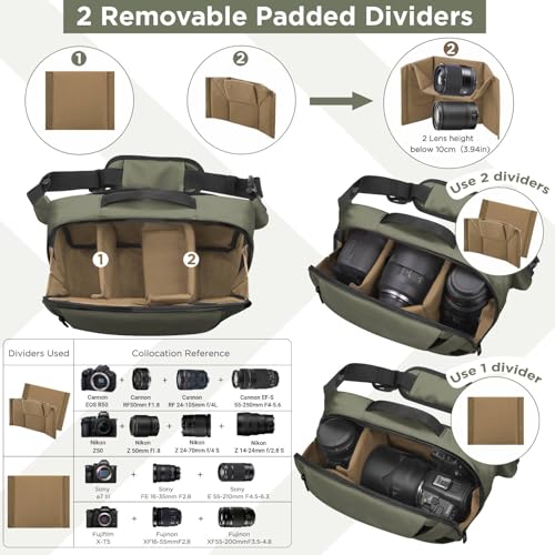 Image of TAAOKA Camera Sling Bag,Travel Waterproof Camera Case with Tripod Holder,Lightweight DSLR /SLR /Mirrorless Small Camera Bags Crossbody for photographers (Dark Green)