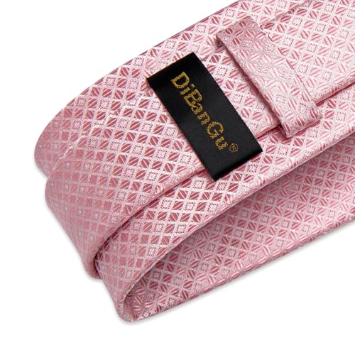 Image of DiBanGu Mens Silk Plaid Tie and Pocket Square Set | Elegant Silk Formal Tie Set, Woven Check Necktie and Cufflinks Tie Clip Set, Perfect for Wedding Party, Comes in Gift Box