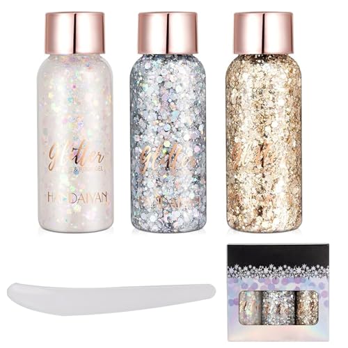 La Mejor Recopilación de Purpurina los más solicitados. 50 HANDAIYAN 3 Pcs Gel Corporal Purpurina Escamas Sirena, Brillos para el Cuerpo, Gel de Purpurina para Cuerpo y Rostro, Sombra de ojos, Glitter Maquillaje Piel Cremosa Para Festival,...