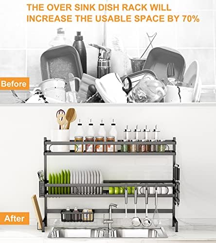 BeCeLe Dish Rack,Draining Rack 3 Tier Dish Drying Drainer,Ideal for Kitchen Organizer with One Over The Sink Drainer,Cutboard Stand,Utensils Holder,Gift for Housewarming,Christmas,Thanksgiving