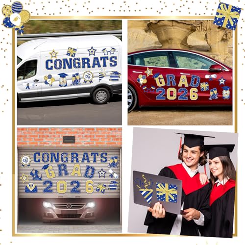Image of Landhoow 30 Pcs Graduation Car Magnets 2026 Senior Graduation Car Decoration Bumper Sticker Congrats Grad Magnet Magnetic Refrigerator Decal for Grad Parade Party Supplies(Blue, Gold)