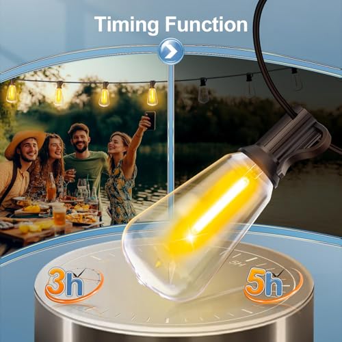 Outdoor String Led Patio Lights: 65Ft 20M Outside Waterproof Light with Remote Dimmable ST38 Shatterproof Bulb Connectable Hanging Outdoor Electric Lighting for Backyard Yard Gazebo Porch Party