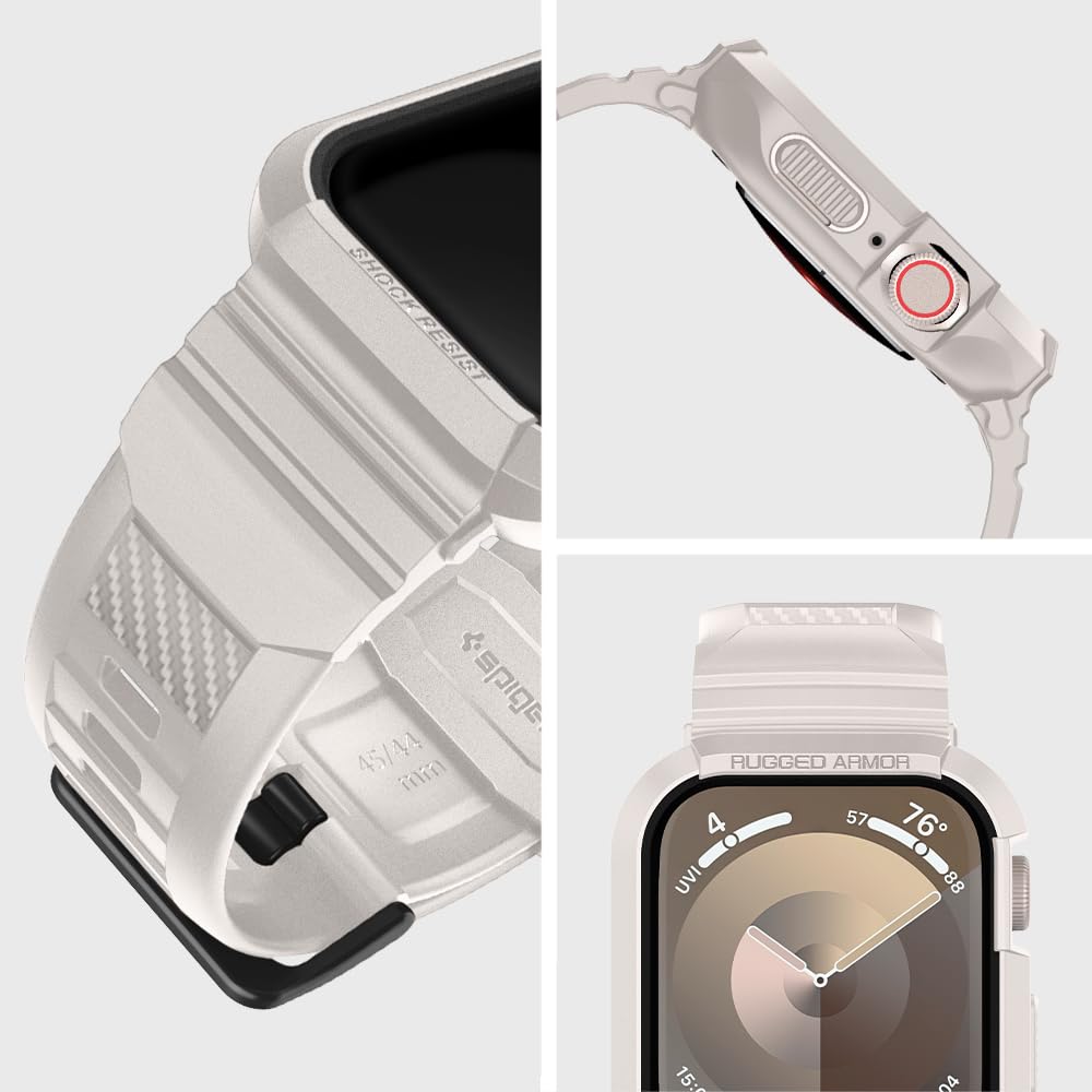 Spigen Funda y Correa Rugged Armor Pro de TPU Compatible con Apple Watch Series 9 8 7 45mm y Series SE2 6 5 SE 4 44mm