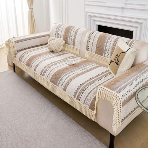 Image of HOMETHREADS Innovative European Premium Style Anti Slip Cotton Sofa Cover Mat with PVC Backing for Non-Slip Comfort (Khaki, 1Pc Backrest | 70x70cm)