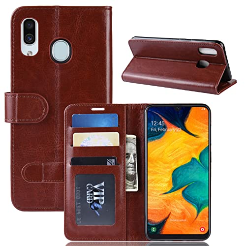 Kezaizhe Flip Case for Samsung Galaxy A20 A205 A205U / A30 A305 Wallet PU Leather Magnetic Protective Cellphone Case Folio Book Cover with Stand (Brown)