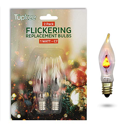 Tupkee C7 Flickering Flame Tip Bulb - 1W, Incandescent Light Bulb With Orange Glow That Flickers And Dances Up And Down - Replacement For Christmas Candolier Window Candle - 2/Pkg #TOP6