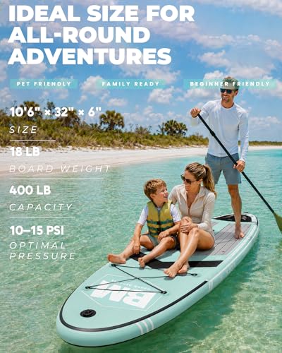 Image of BM Paddle Board Inflatable Stand Up Paddle Board, SUP Paddleboard for Adult, Premium Accessories | Non-Slip EVA Deck & Foam Handles, Camera Mount, Double Action Pump, 85L Travel Backpack