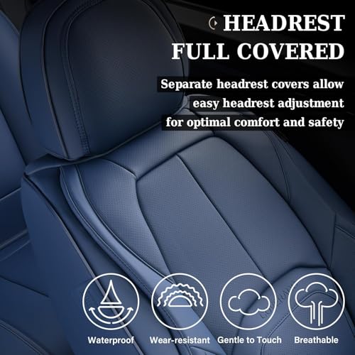 Image of Coverado Seat Covers, Car Seat Covers Front Seats, Premium Nappa Leather Seat Covers for Cars, Waterproof Car Seat Protector with Lumbar Support, Front Seat Covers Universal Fit for Most Cars (Blue)