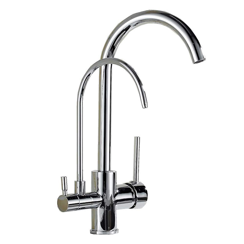 ZBBDFAZD Chrome 3 Way Water Filter Taps Kitchen Sink Mixer Tap Pure Drinking Water Brass Faucet with Swivel Spout,2 Handles