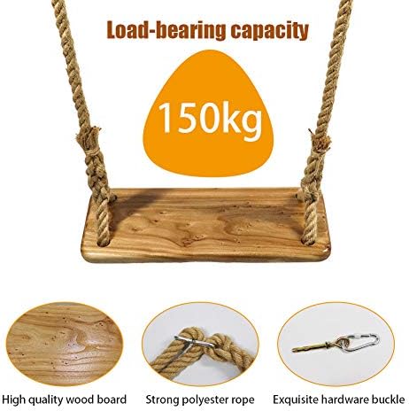 ValueHall Wooden Tree Swing seat Wooden Swing Chair Wooden Hanging Swing Seat with Adjustable Hemp Rope for both adults and Kids V7110C (With Connecting Belts)
