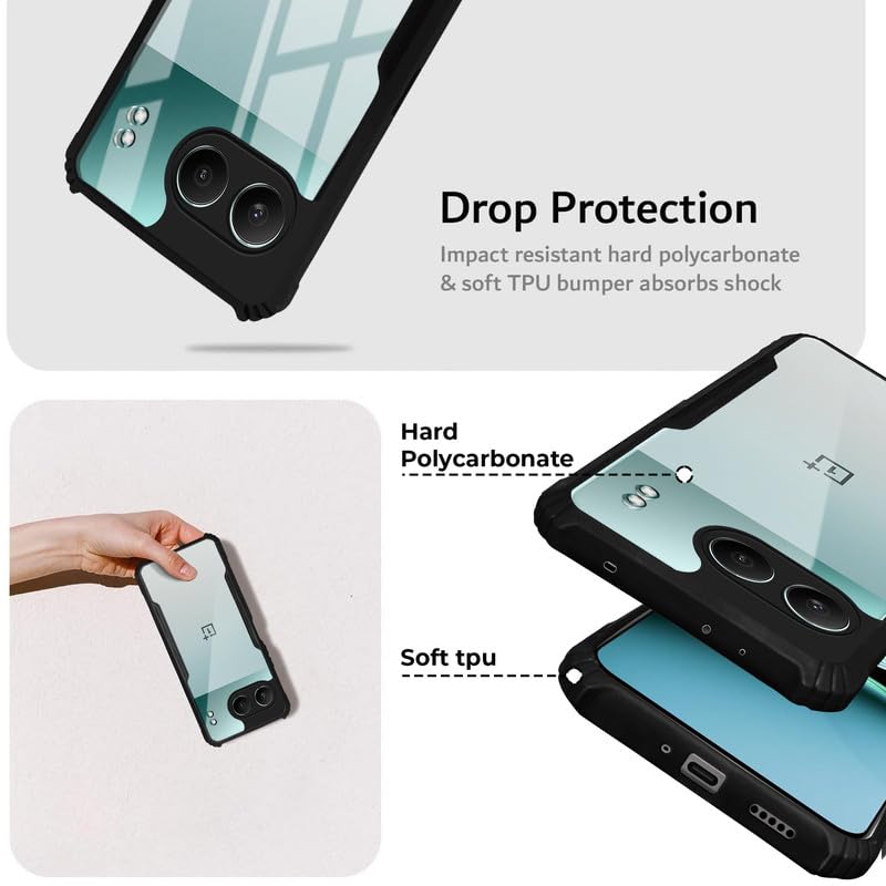 Image of Mr. Case Back Cover Case for OnePlus Nord 4 5G | HybridShield Transparent Glass Back | Camera Protection - Black Bumper & Transparent Back