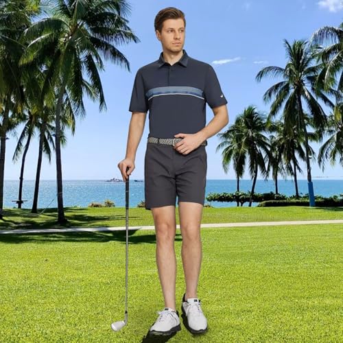 Camisetas Polo para Hombre Rouen, de Manga Corta, Secado Rápido, Ligera y de Rendimiento, Informal y Deportiva con Estampado Rayado, para Golf miniatura 2