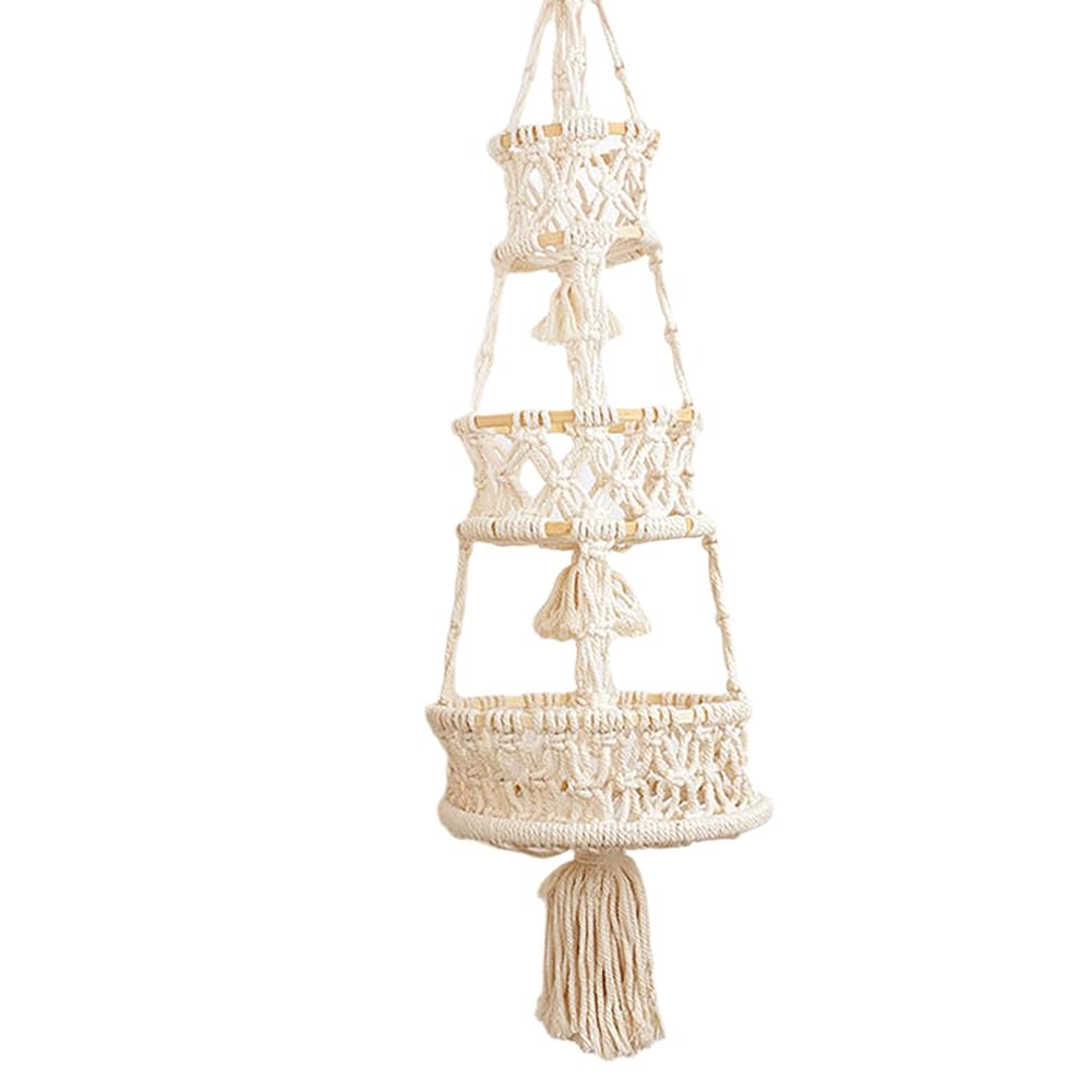 CTRLZS Tassel Hanging Basket Bohemian Home Decor Flower Pot Rack Hanging Fruit Basket Kitchen Indoor Outdoor Decoration C