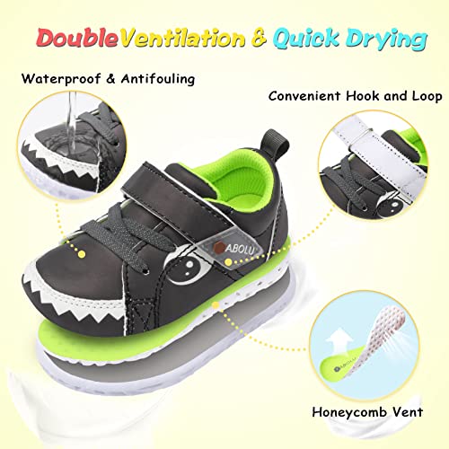 Qfh Toddler Sneakers For Boys And Girls Cartoon Dual Hook And Loops Sneakers Baby Shoes Shark Black 6.5-7 Toddler #TOP1