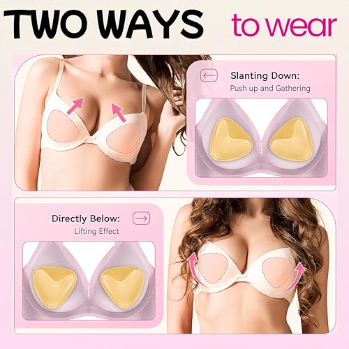Double Sided Sticky Bra Inserts Reusable Push Up Lift Self-Adhesive Pads for Strapless, Bikini, Swimsuit, and Sports Bras4