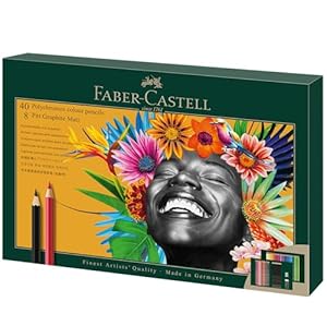 FABER-CASTELL 210054 - Zeichenset 50-teilig mit Polychromos Buntstifte und Bleistifte Pitt Graphite Matt, inkl. Anspitzer und Radierer