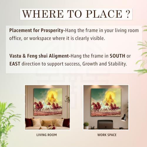 Image of PAINTINGMANRA Shurya Dev 7 Running Horses Framed Wall Art Painting For Living Room Seven Horse Vastu Feng Shui Poster with frame for Wall, Decoration item for bedroom, 13x17.5 Inch