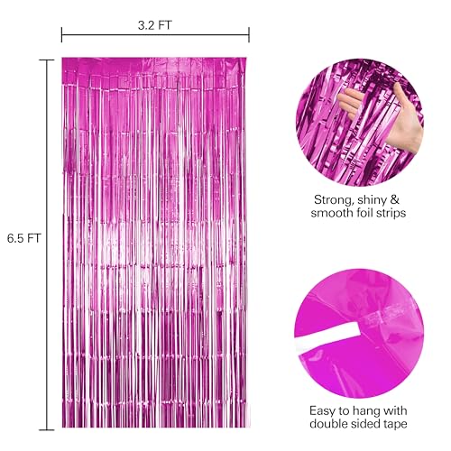 Image of Hampton Distribution 6 Pack Pink Fringe Backdrop, Pink Tinsel Backdrop Curtains, Decorations for Baby Showers, Birthday, Holidays, Parties & More