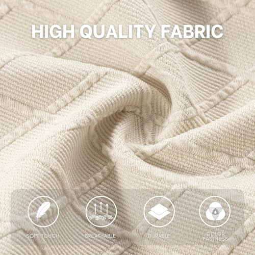 Image of SearchI Waterproof Dining Bench Cover, Stretch Washable Long Bench Seat Covers, Rectangle Dining Table Bench Slipover for Dining Room, Living Room, Kitchen(Beige Jacquard)
